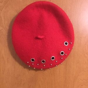 Red Studded Wool Beret hat